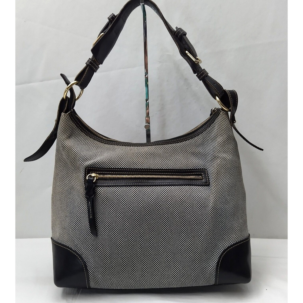 Dooney & Bourke Gray Canvas Leather Trim Front Pockets Zipper Hobo Shoulder Bag - Picture 2 of 16